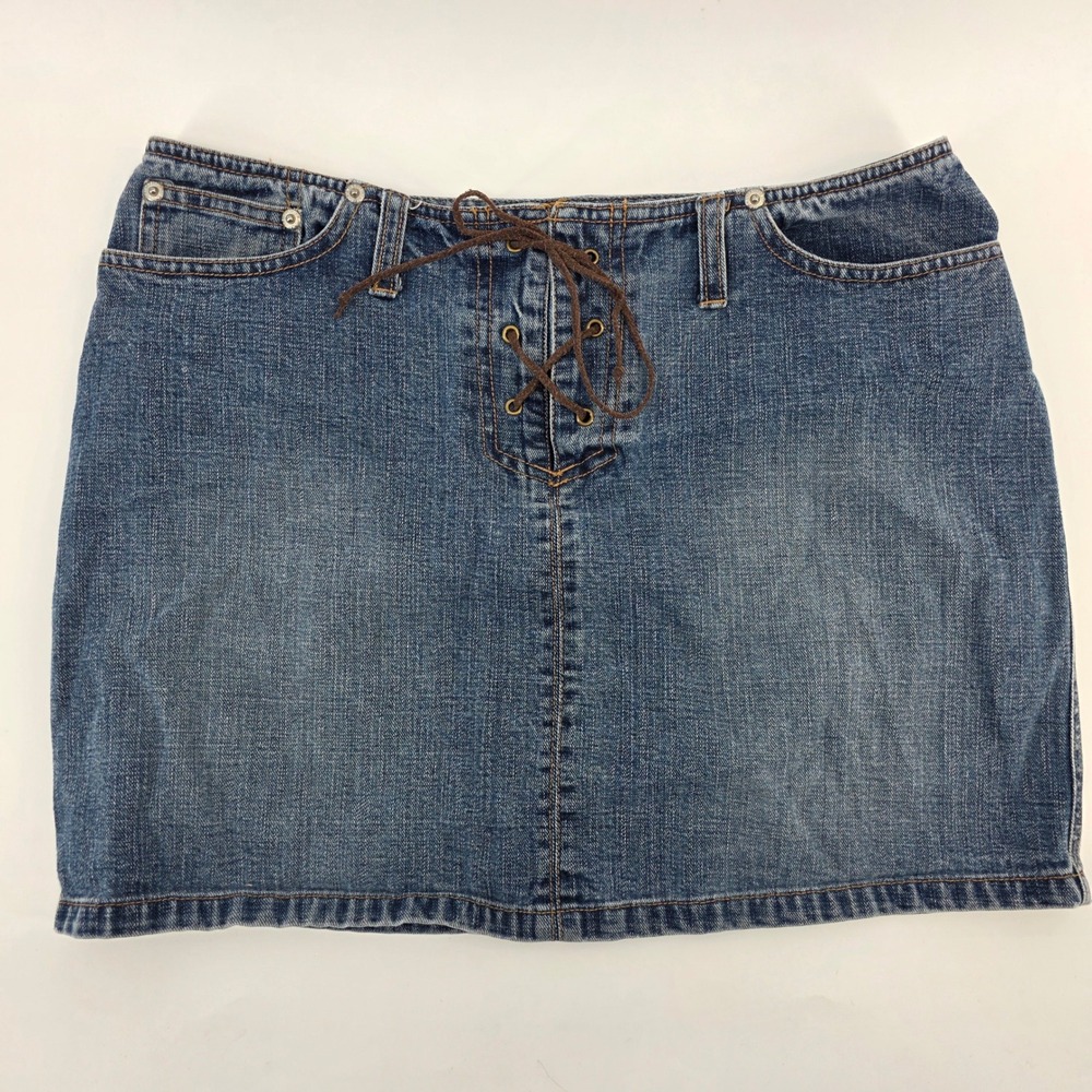 Vintage Old Navy Women Size 6 Denim Mini Skirt Lace Up Front Y2K Boho Bratz Mini